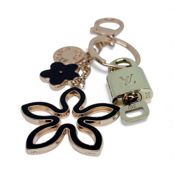 Louis Vuitton Lock & Key #310 | Floral Charm Keychain | Black & Rhinestone - Picture 2 of 6